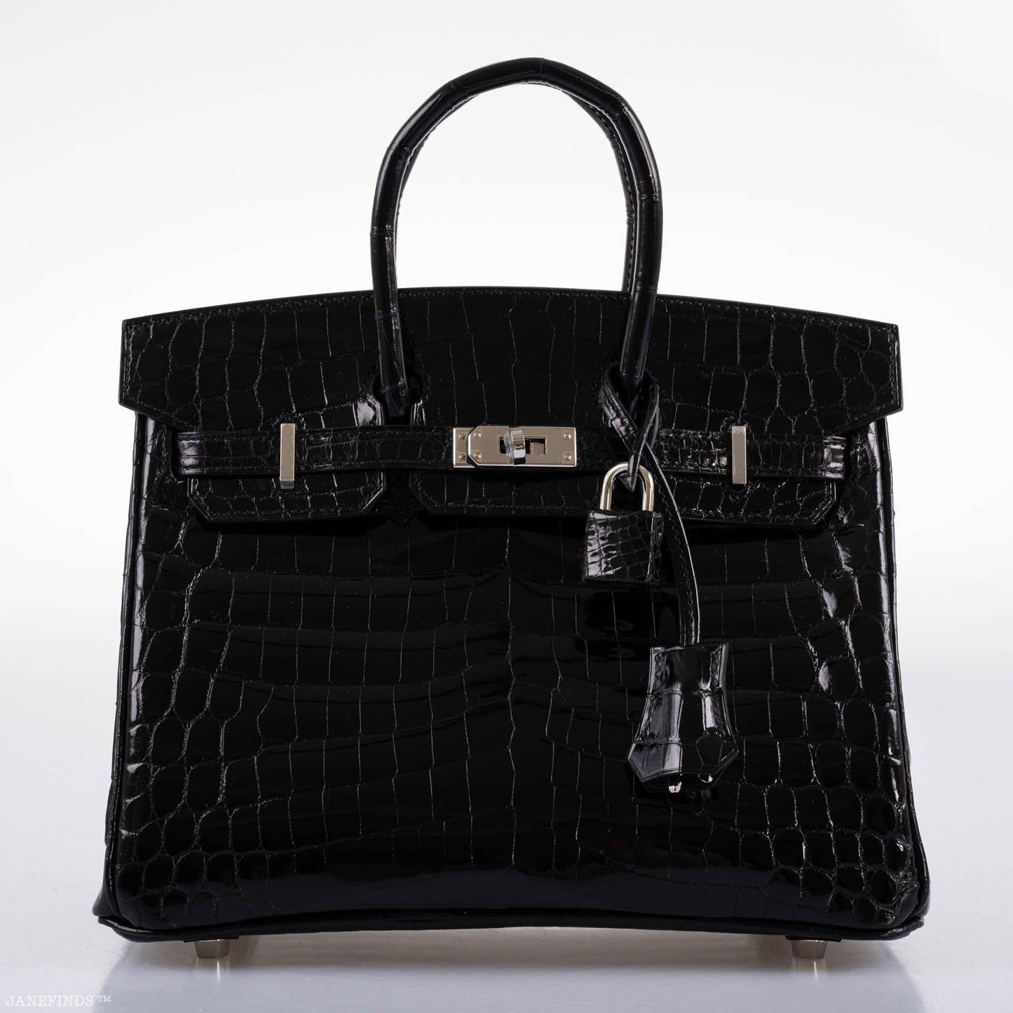 Hermes Birkin 25 Shiny Black Niloticus Crocodile with Palladium Hardware - 2019, D