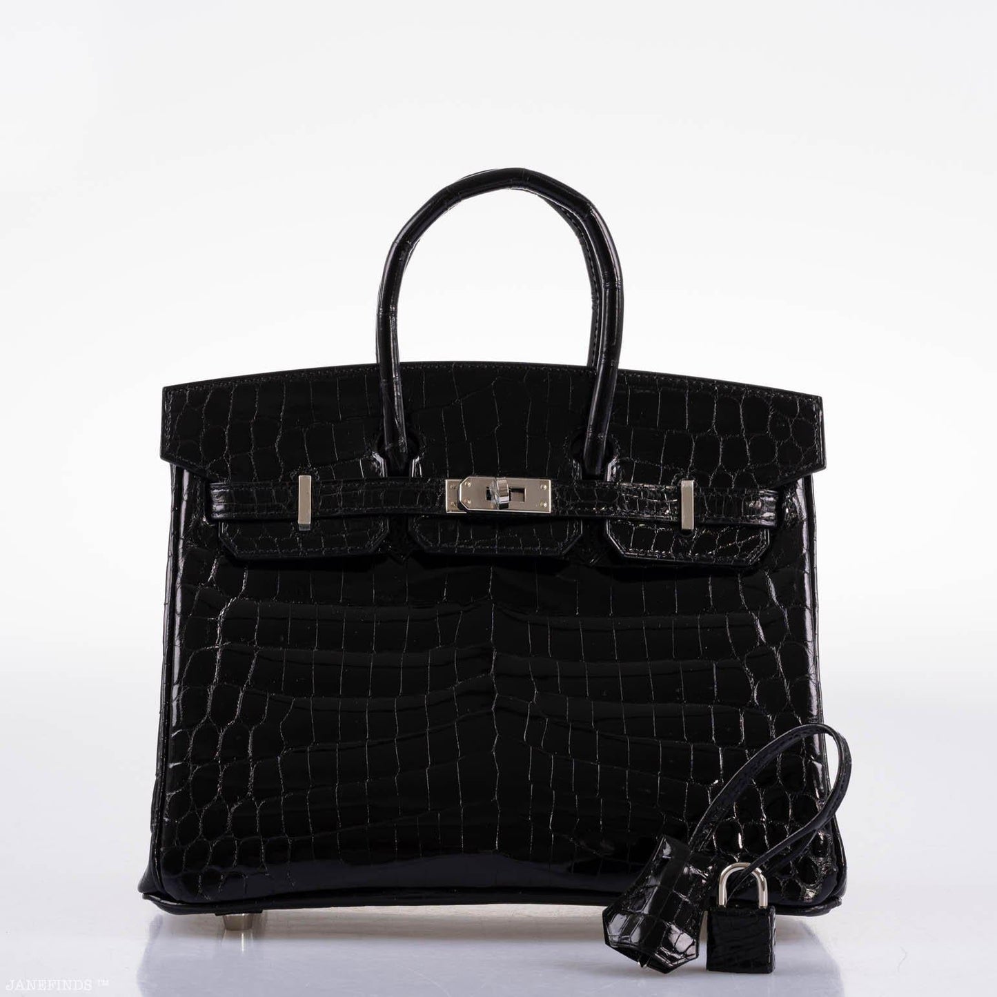 Hermes Birkin 25 Shiny Black Niloticus Crocodile with Palladium Hardware - 2019, D