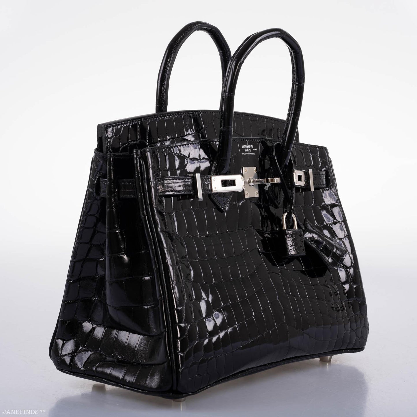 Hermes Birkin 25 Shiny Black Niloticus Crocodile with Palladium Hardware - 2019, D