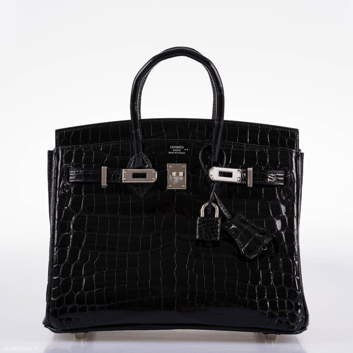 Hermes Birkin 25 Shiny Black Niloticus Crocodile with Palladium Hardware - 2019, D