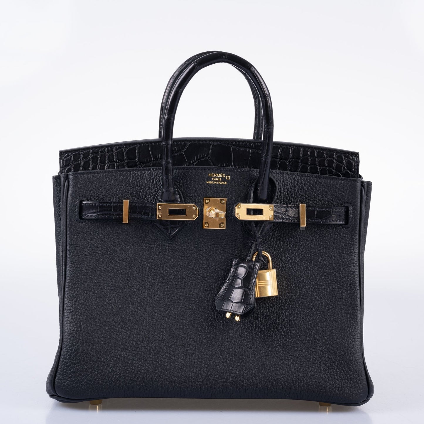 Hermes Birkin 25 Touch Black Togo and Matte Alligator Gold Hardware