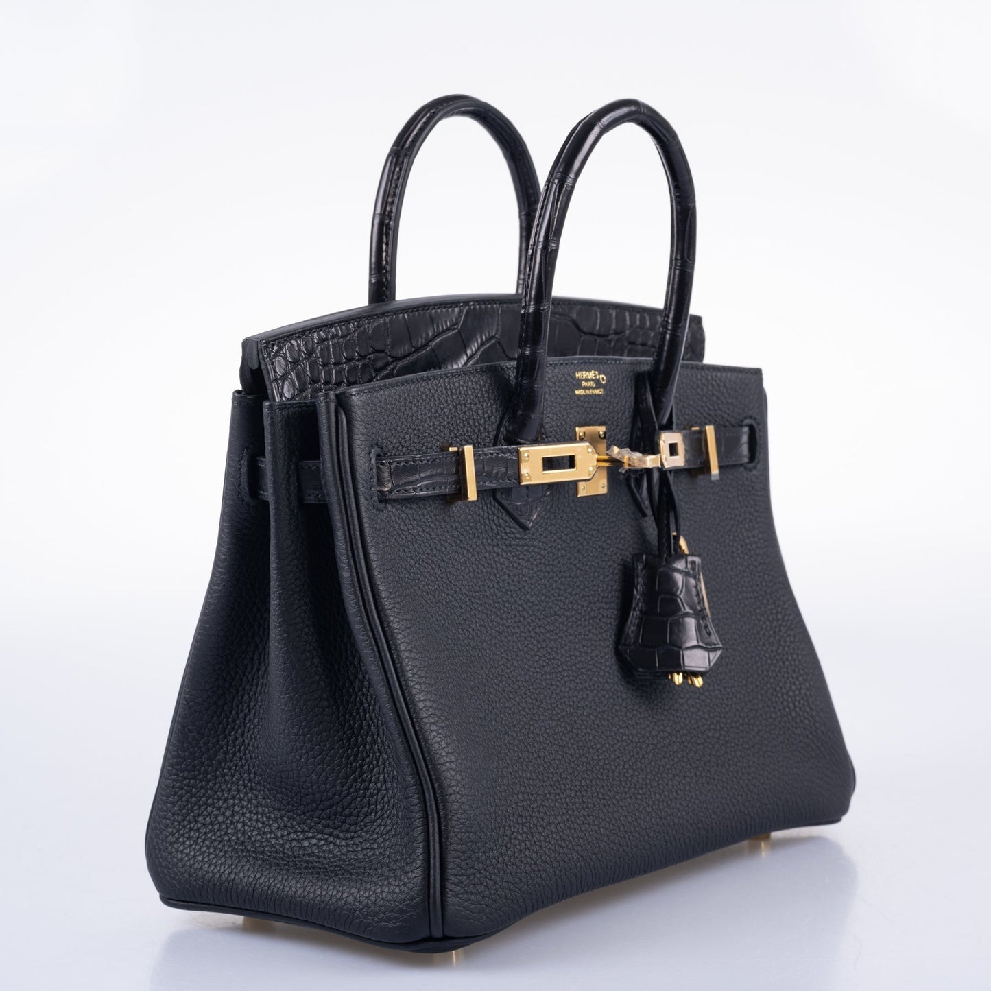 Hermes Birkin 25 Touch Black Togo and Matte Alligator Gold Hardware