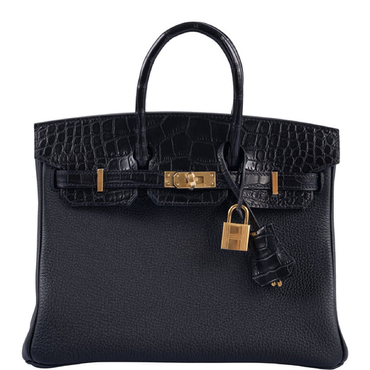 Hermes Birkin 25 Touch Black Togo and Matte Alligator Gold Hardware