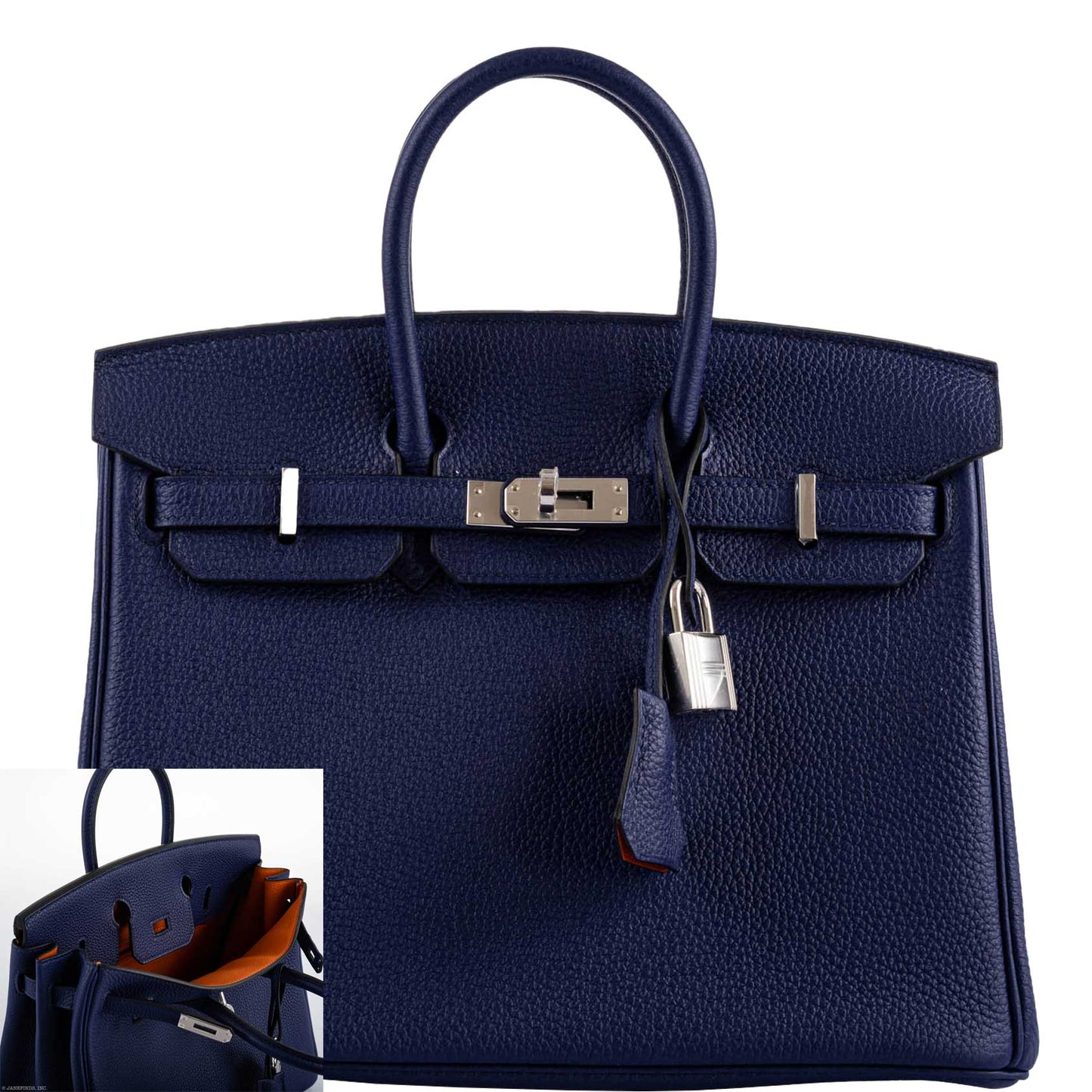 Hermes Birkin 25 Verso Blue Encre Togo & Orange H with Palladium Hardware - 2020, Y