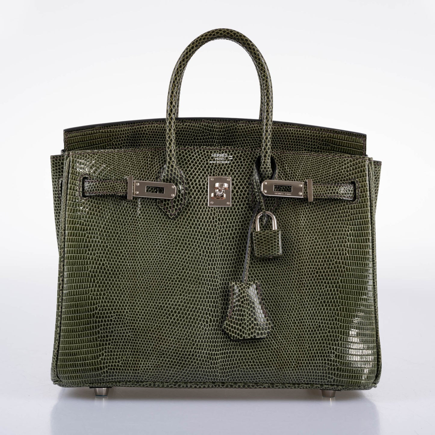 Hermes Birkin 25 Vert Olive Salvator Lizard with Palladium Hardware - 2008, L Square