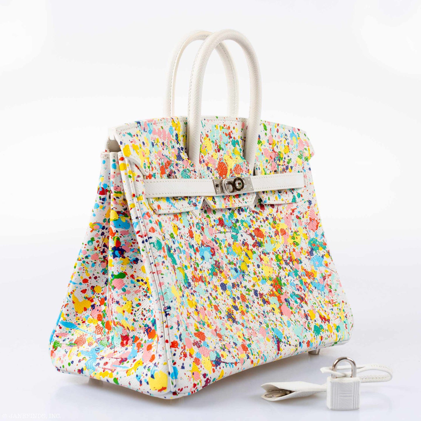 Hermes Birkin 25 White Epsom “Rainbow Fizz” Palladium Hardware * JaneFinds Custom Shop