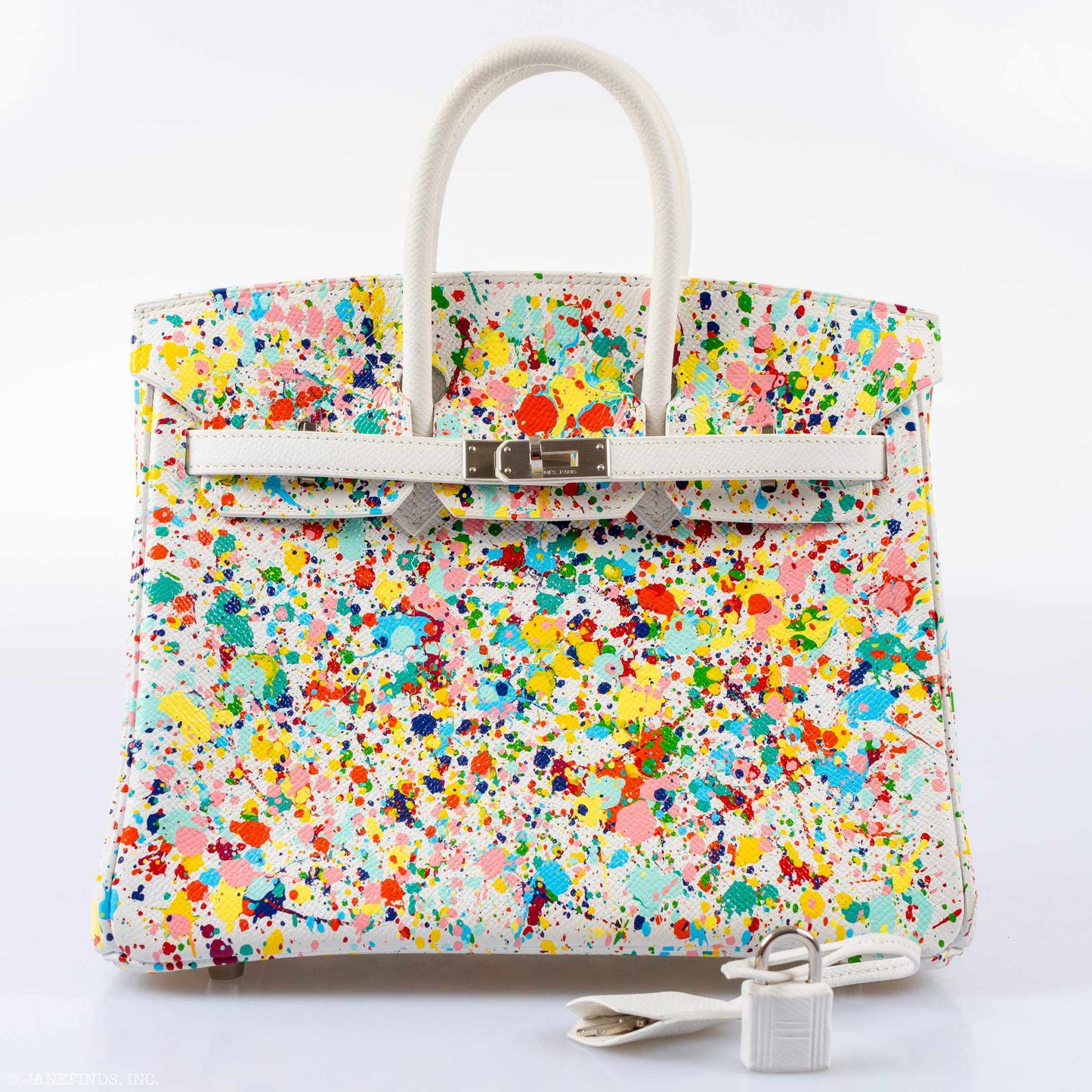 Hermes Birkin 25 White Epsom “Rainbow Fizz” Palladium Hardware * JaneFinds Custom Shop