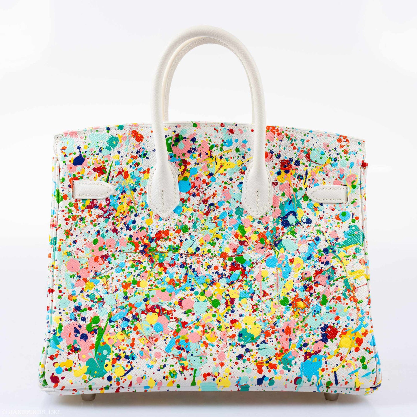 Hermes Birkin 25 White Epsom “Rainbow Fizz” Palladium Hardware * JaneFinds Custom Shop