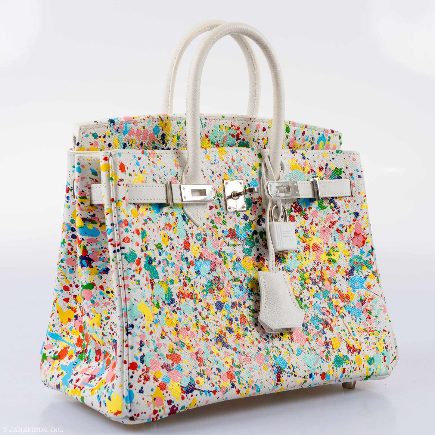 Hermes Birkin 25 White Epsom “Rainbow Fizz” Palladium Hardware * JaneFinds Custom Shop