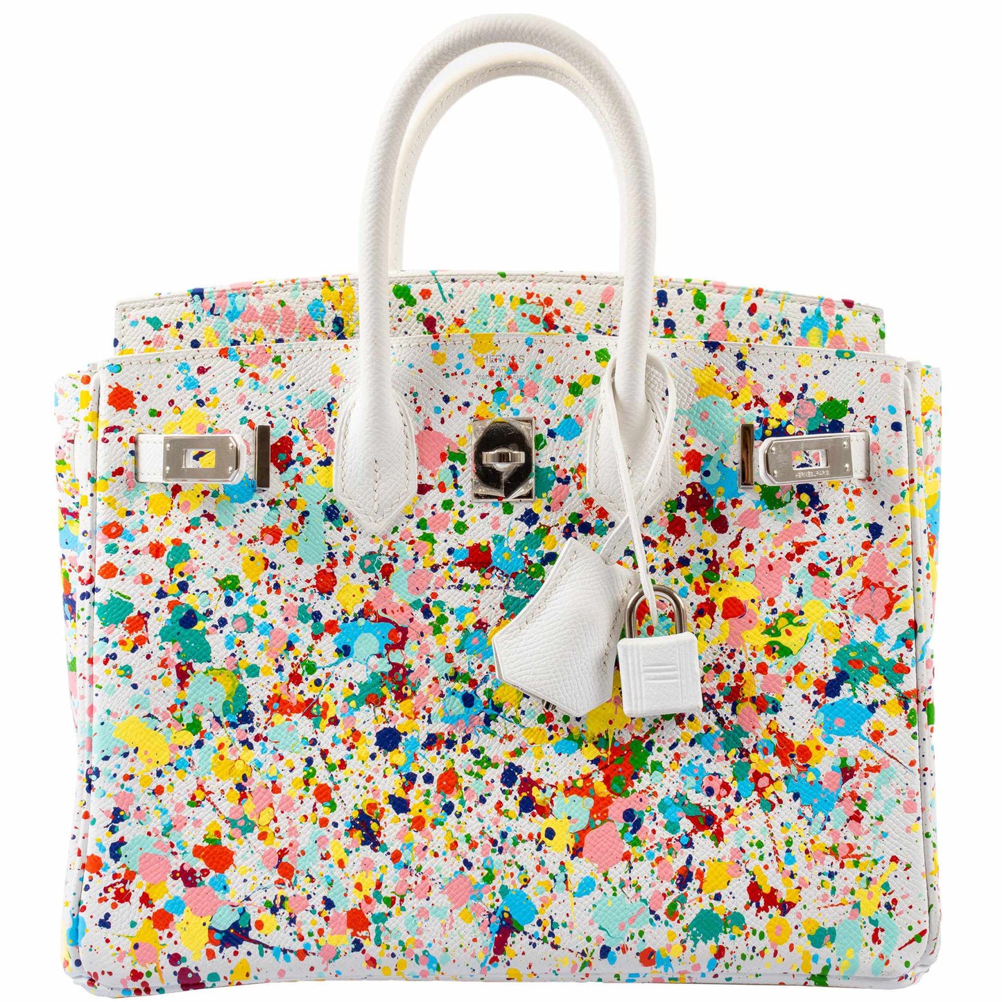 Hermes Birkin 25 White Epsom “Rainbow Fizz” Palladium Hardware * JaneFinds Custom Shop