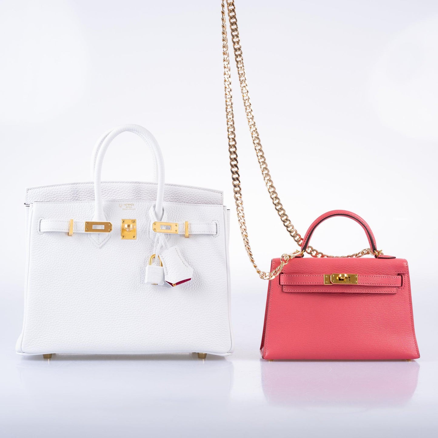 Hermes HSS Birkin 25 White Togo and Rose Pourpre Interior with Brushed Gold Hardware - 2021, Z