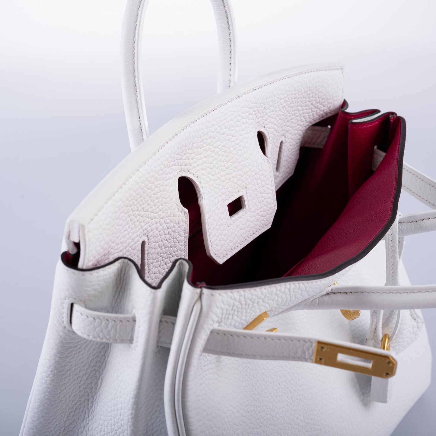 Hermes HSS Birkin 25 White Togo and Rose Pourpre Interior with Brushed Gold Hardware - 2021, Z