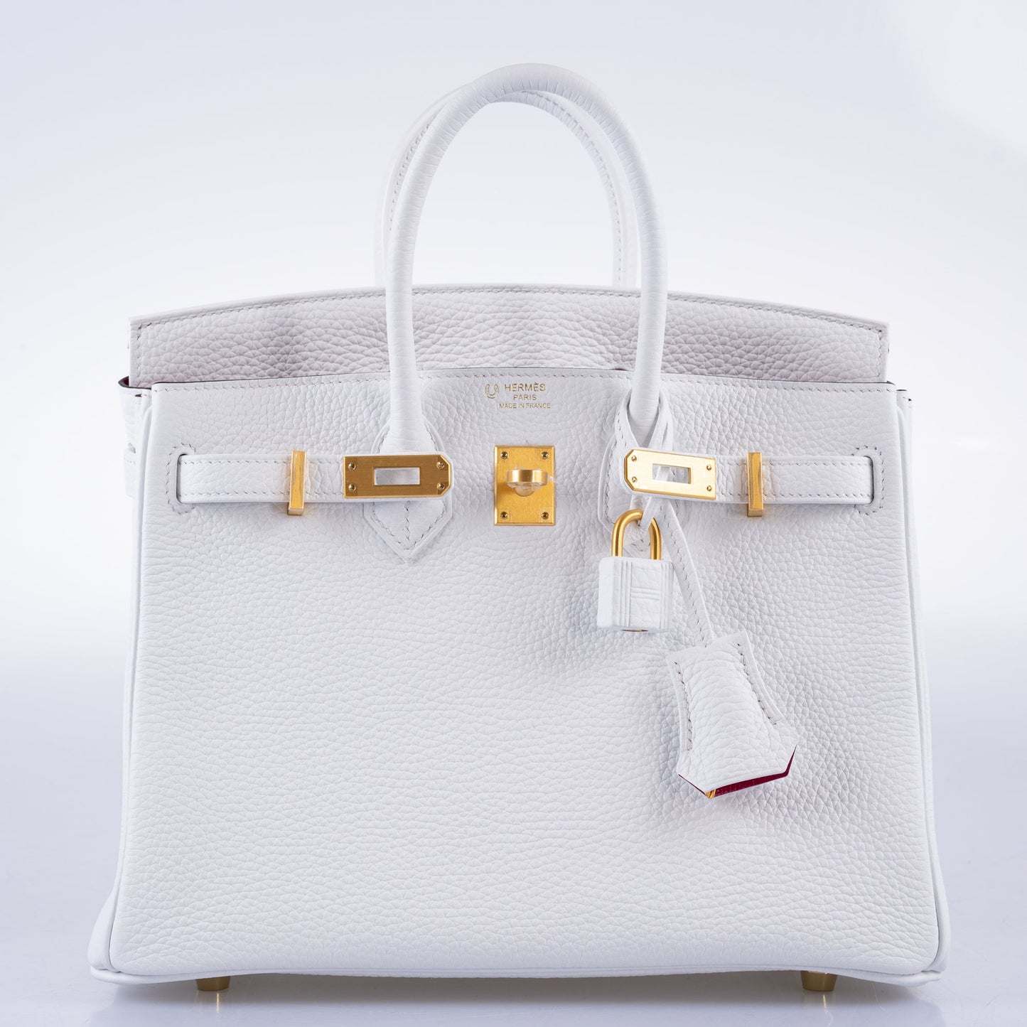 Hermes HSS Birkin 25 White Togo and Rose Pourpre Interior with Brushed Gold Hardware - 2021, Z