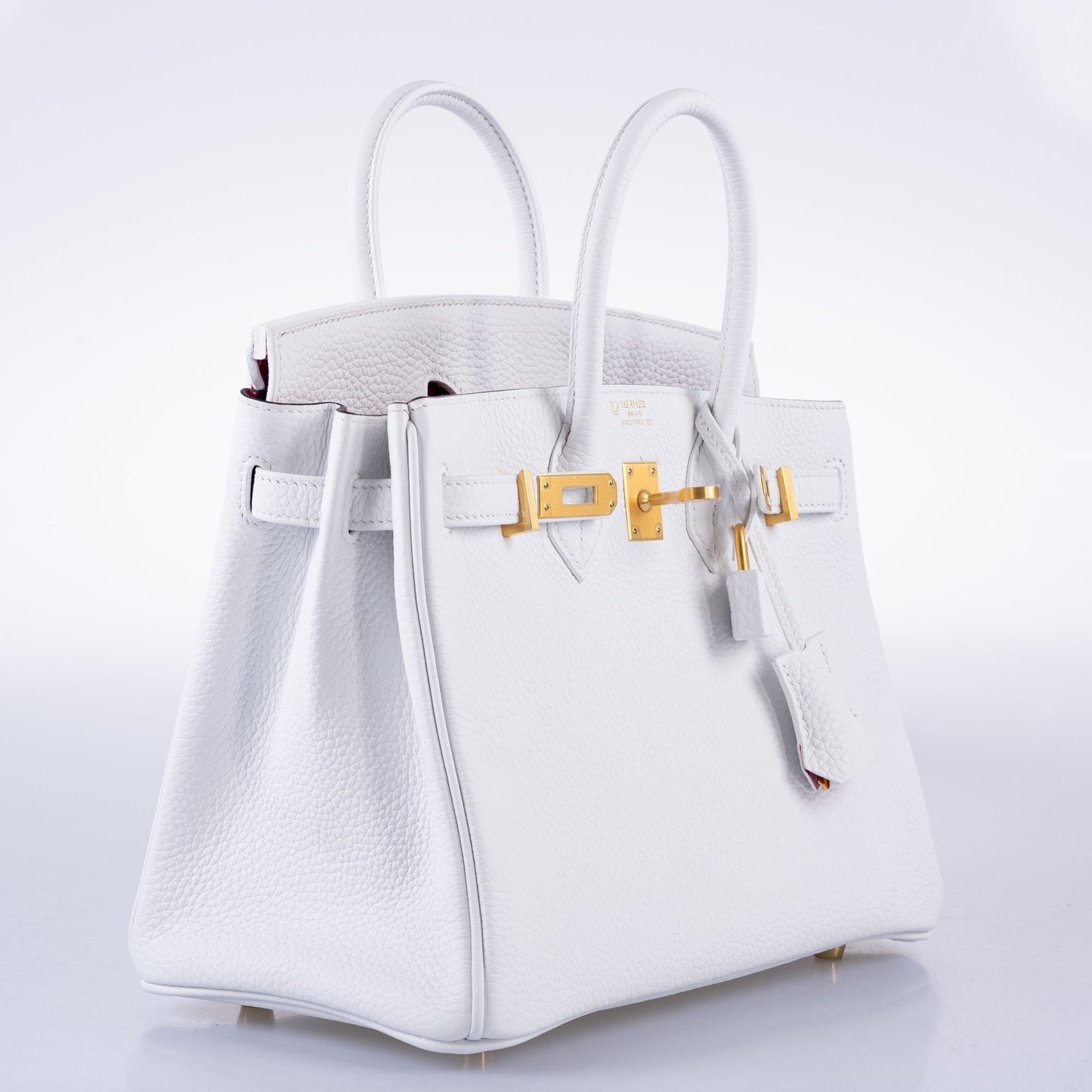 Hermes HSS Birkin 25 White Togo and Rose Pourpre Interior with Brushed Gold Hardware - 2021, Z