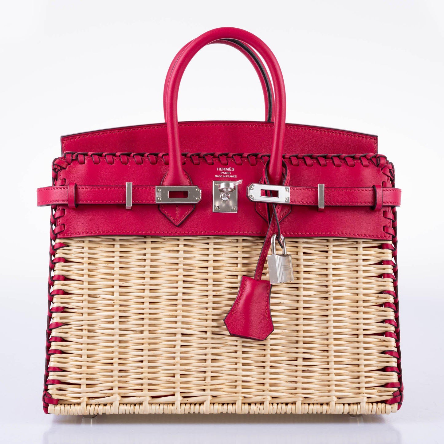 Hermes Picnic Birkin 25 Osier Wicker & Framboise Swift with Palladium Hardware