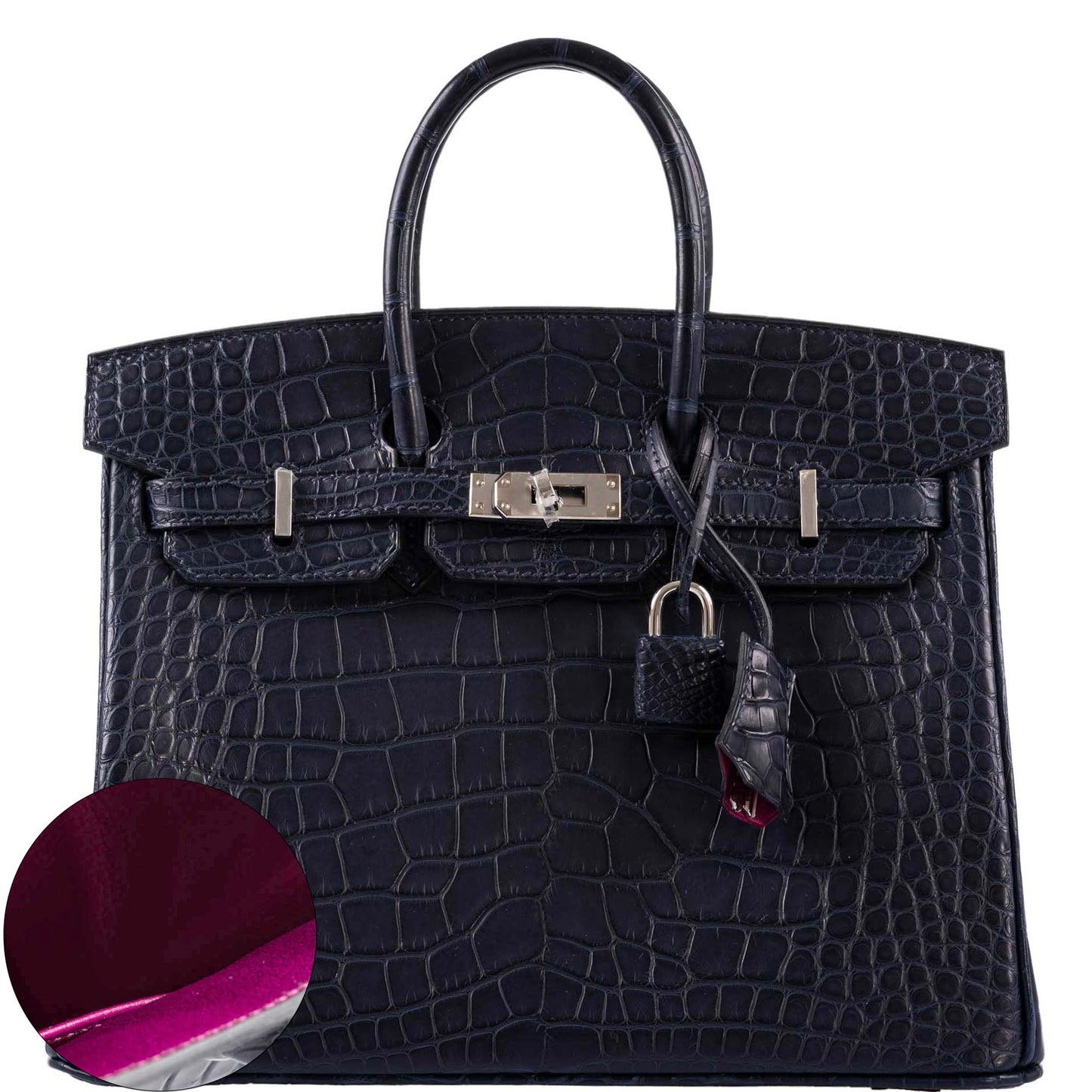 Hermes Verso Birkin 25 Blue Marine Matte Alligator & Rose Scheherazade with Palladium Hardware - 2019, D