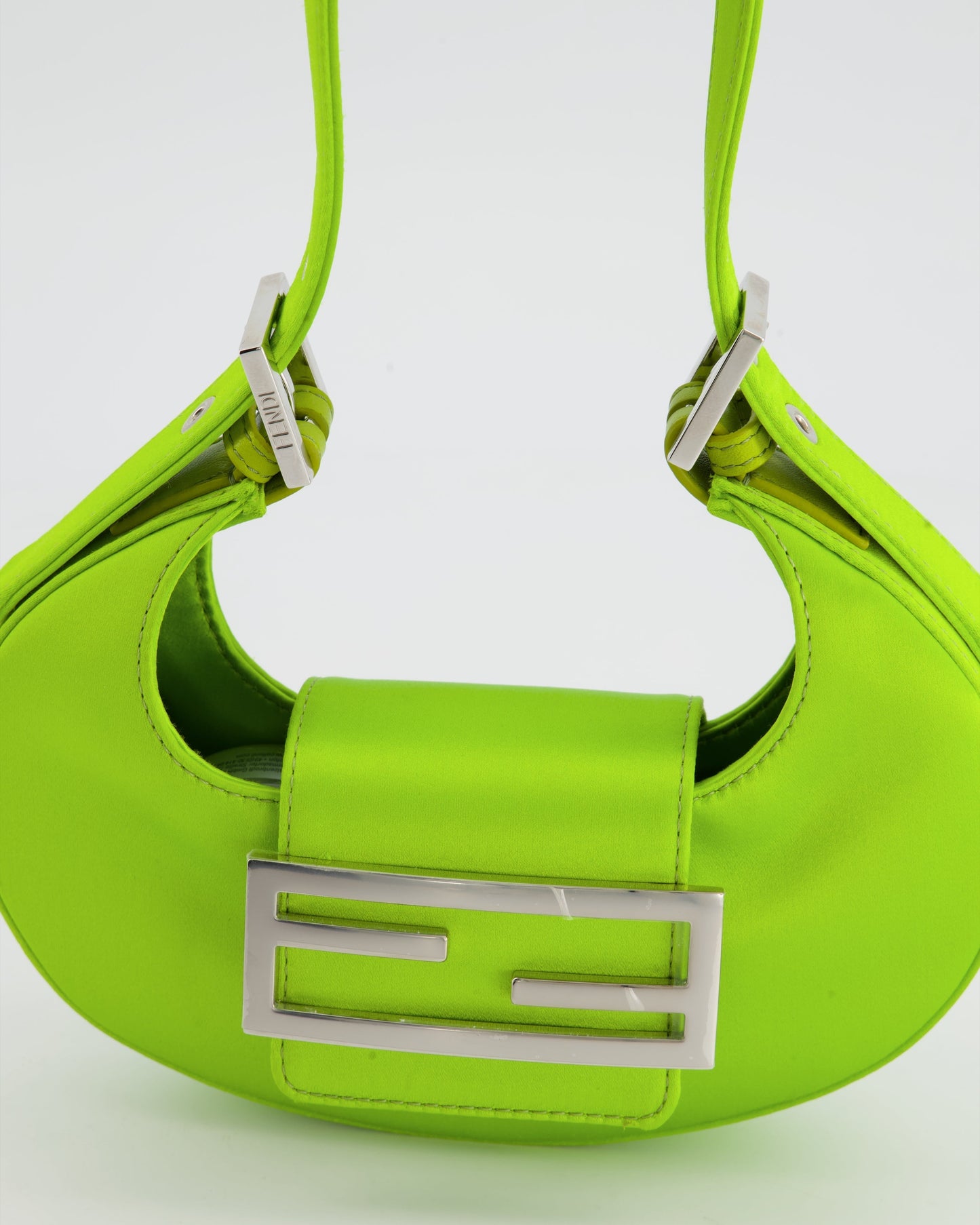 Fendi Lime Green Satin Mini Cookie Hobo Bag with Silver Hardware