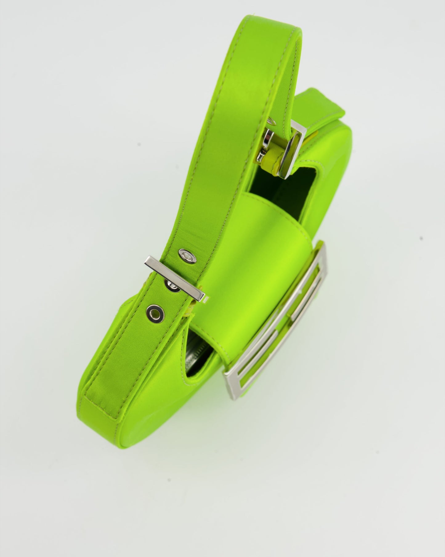 Fendi Lime Green Satin Mini Cookie Hobo Bag with Silver Hardware