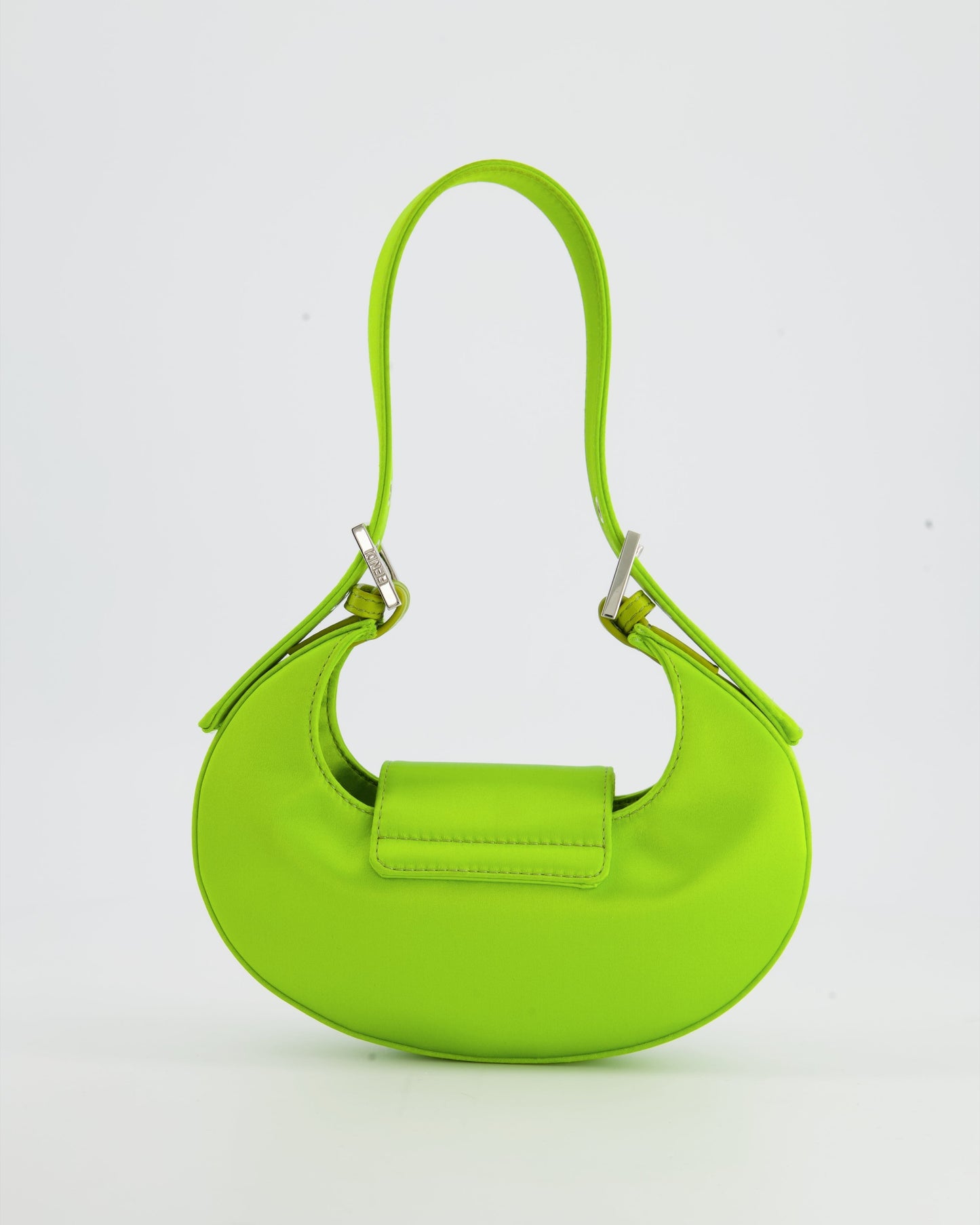 Fendi Lime Green Satin Mini Cookie Hobo Bag with Silver Hardware