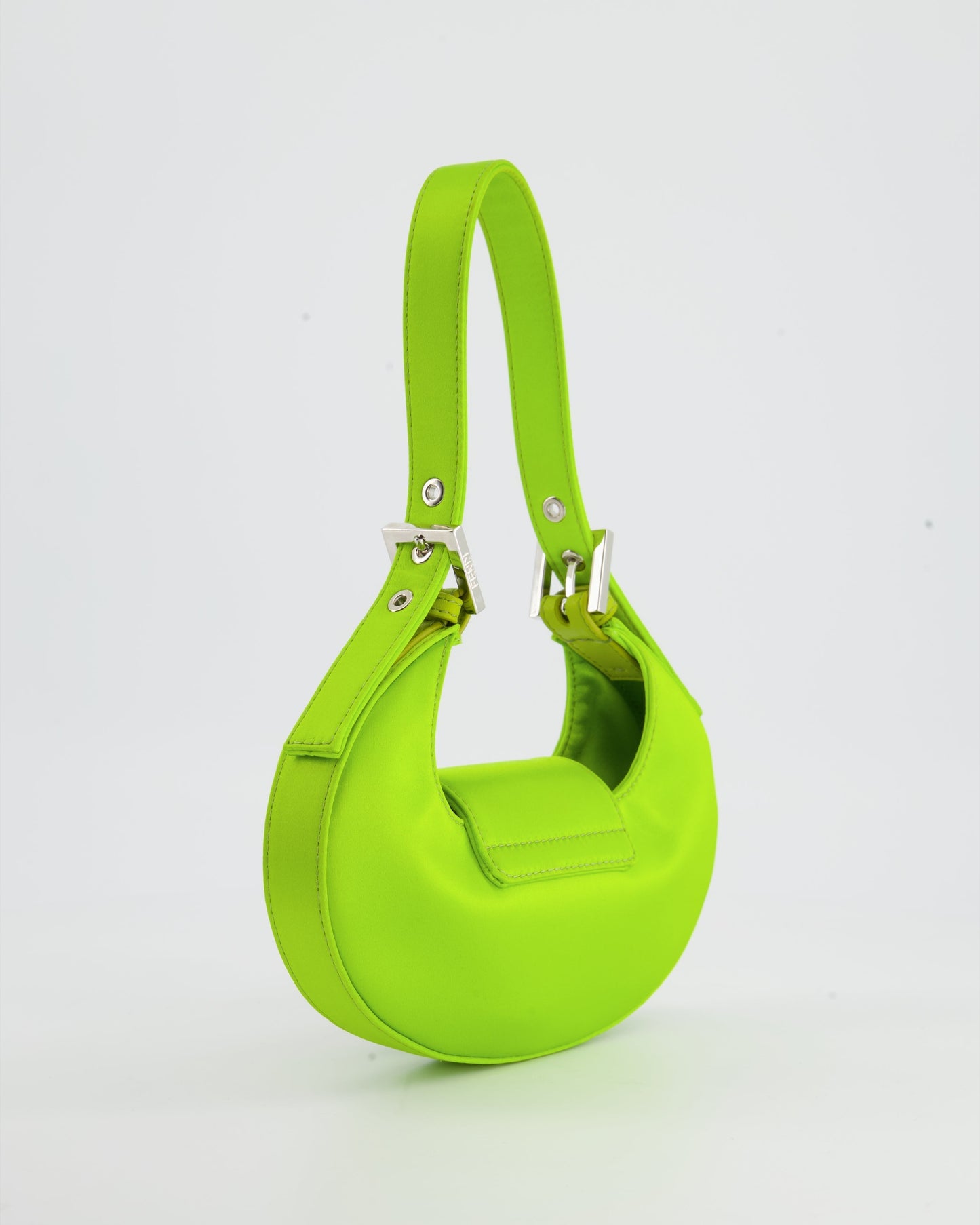 Fendi Lime Green Satin Mini Cookie Hobo Bag with Silver Hardware