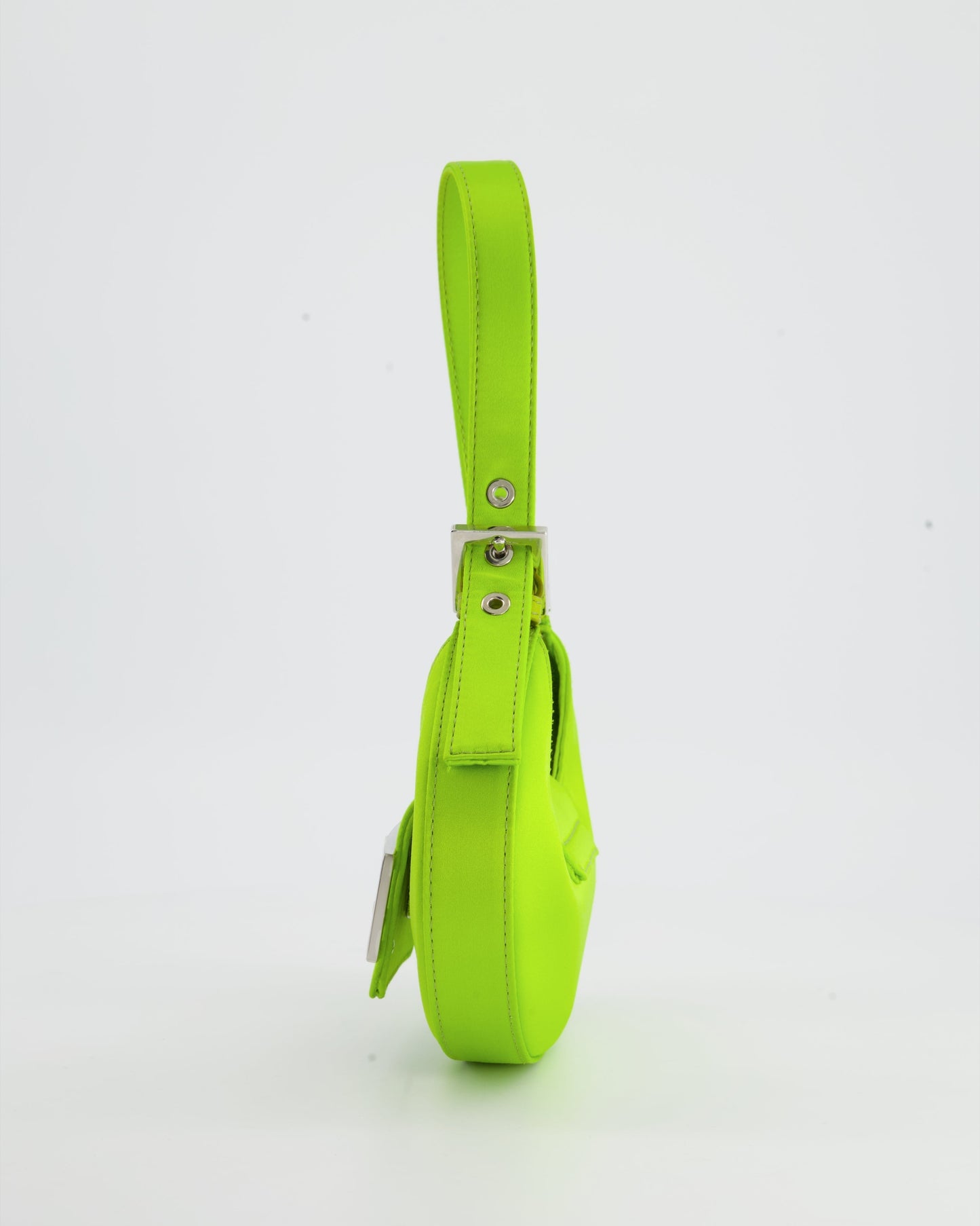 Fendi Lime Green Satin Mini Cookie Hobo Bag with Silver Hardware