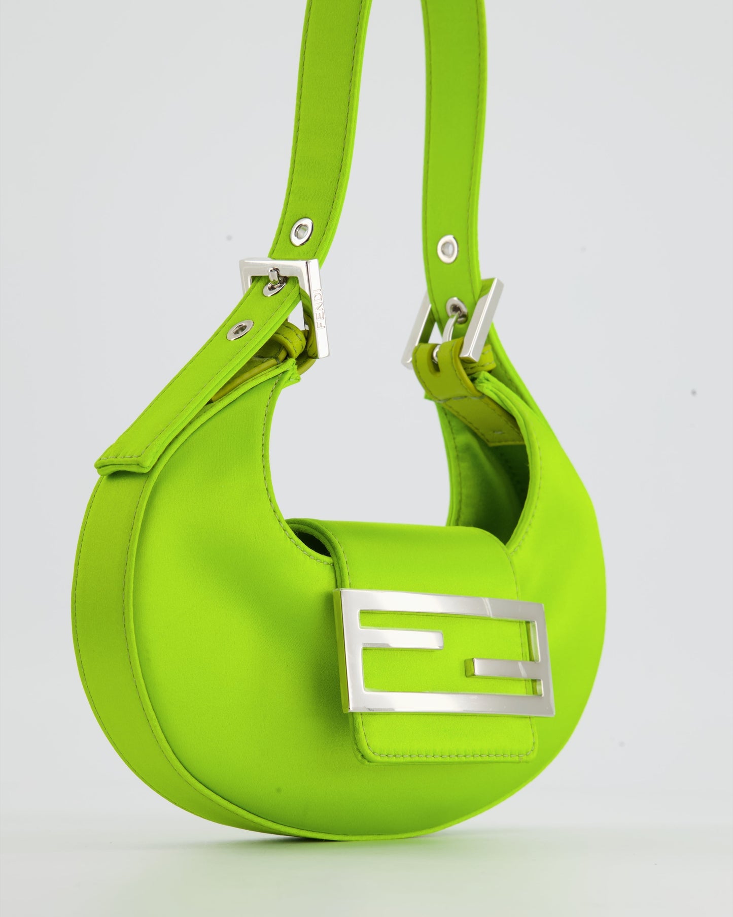 Fendi Lime Green Satin Mini Cookie Hobo Bag with Silver Hardware