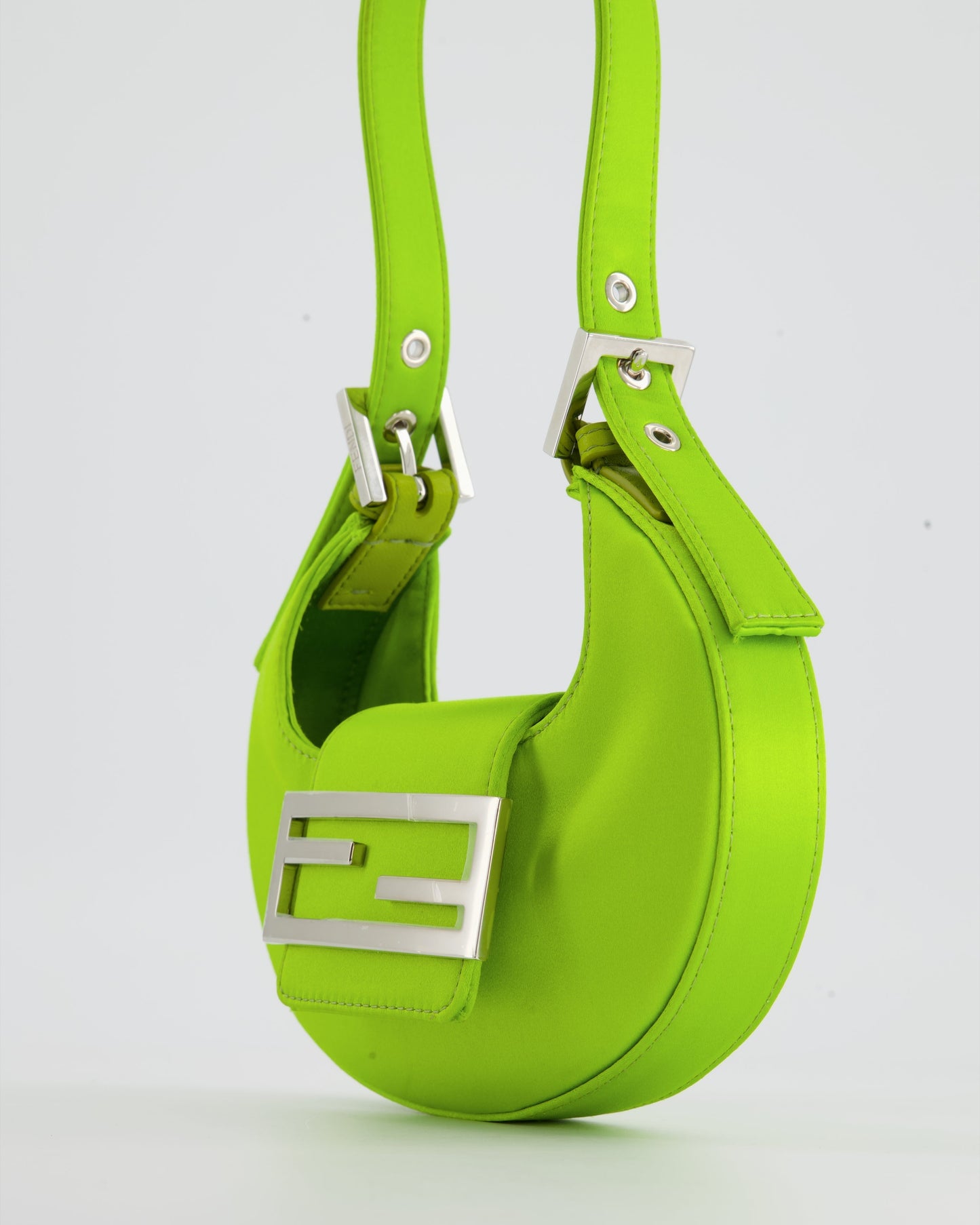 Fendi Lime Green Satin Mini Cookie Hobo Bag with Silver Hardware