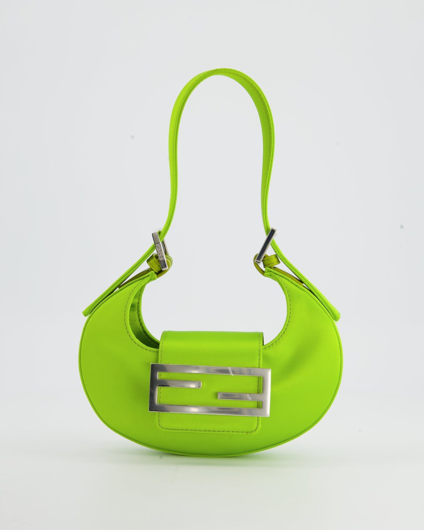 Fendi Lime Green Satin Mini Cookie Hobo Bag with Silver Hardware