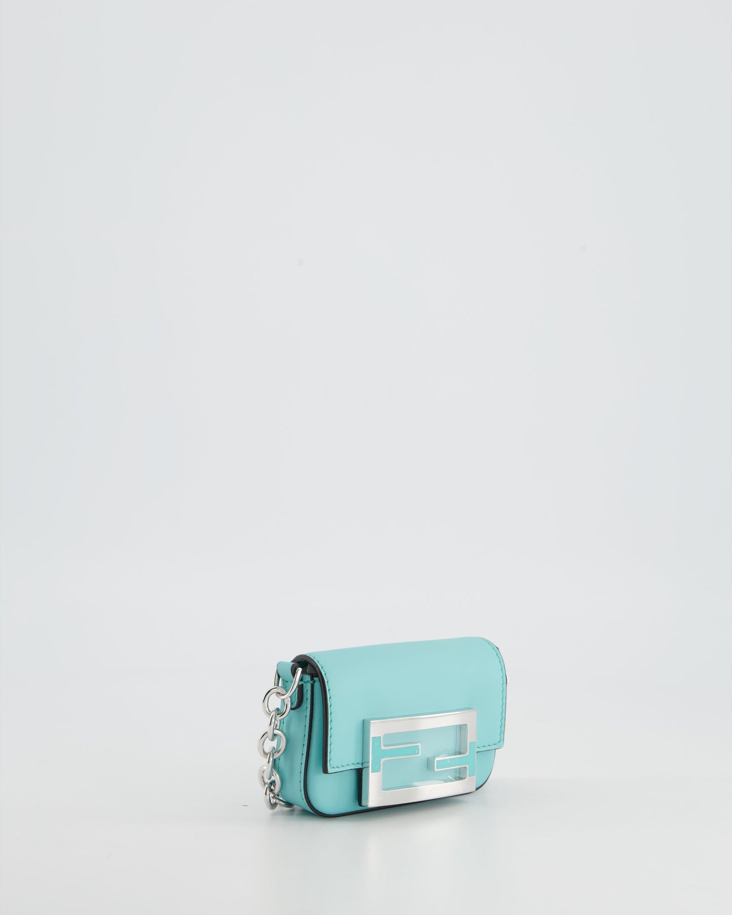 Fendi x Tiffany&Co Tiffany Blue Leather Nano Baguette Bag with Sterling Silver Hardware and Tiffany Tag