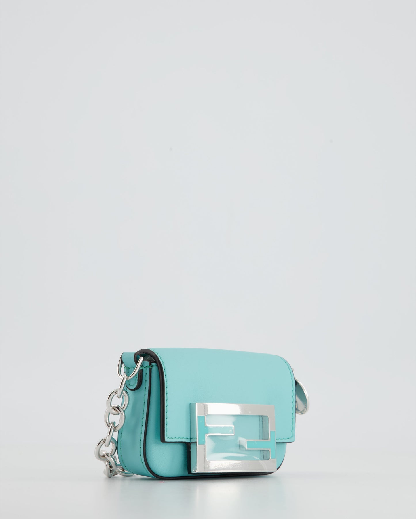 Fendi x Tiffany&Co Tiffany Blue Leather Nano Baguette Bag with Sterling Silver Hardware and Tiffany Tag