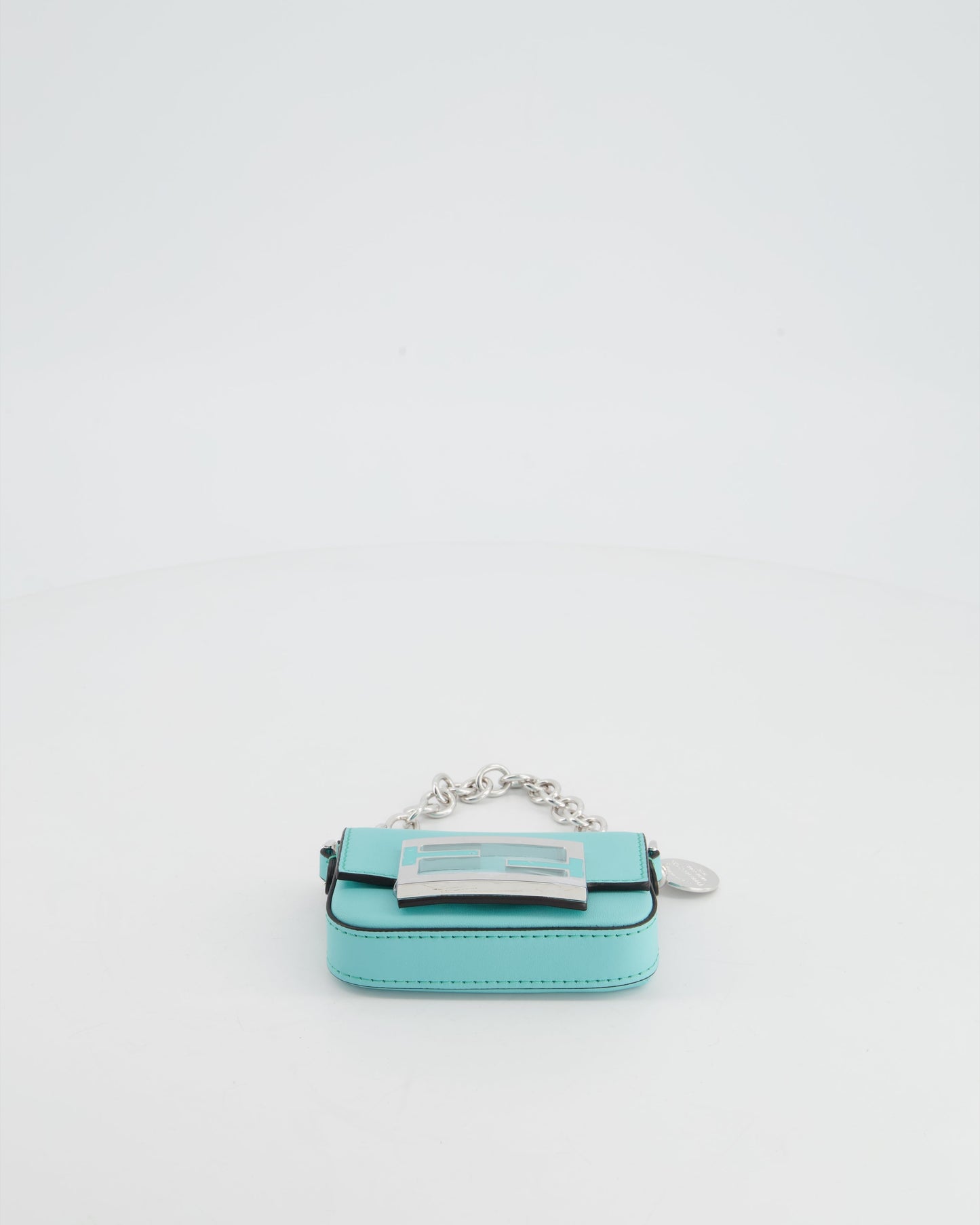 Fendi x Tiffany&Co Tiffany Blue Leather Nano Baguette Bag with Sterling Silver Hardware and Tiffany Tag