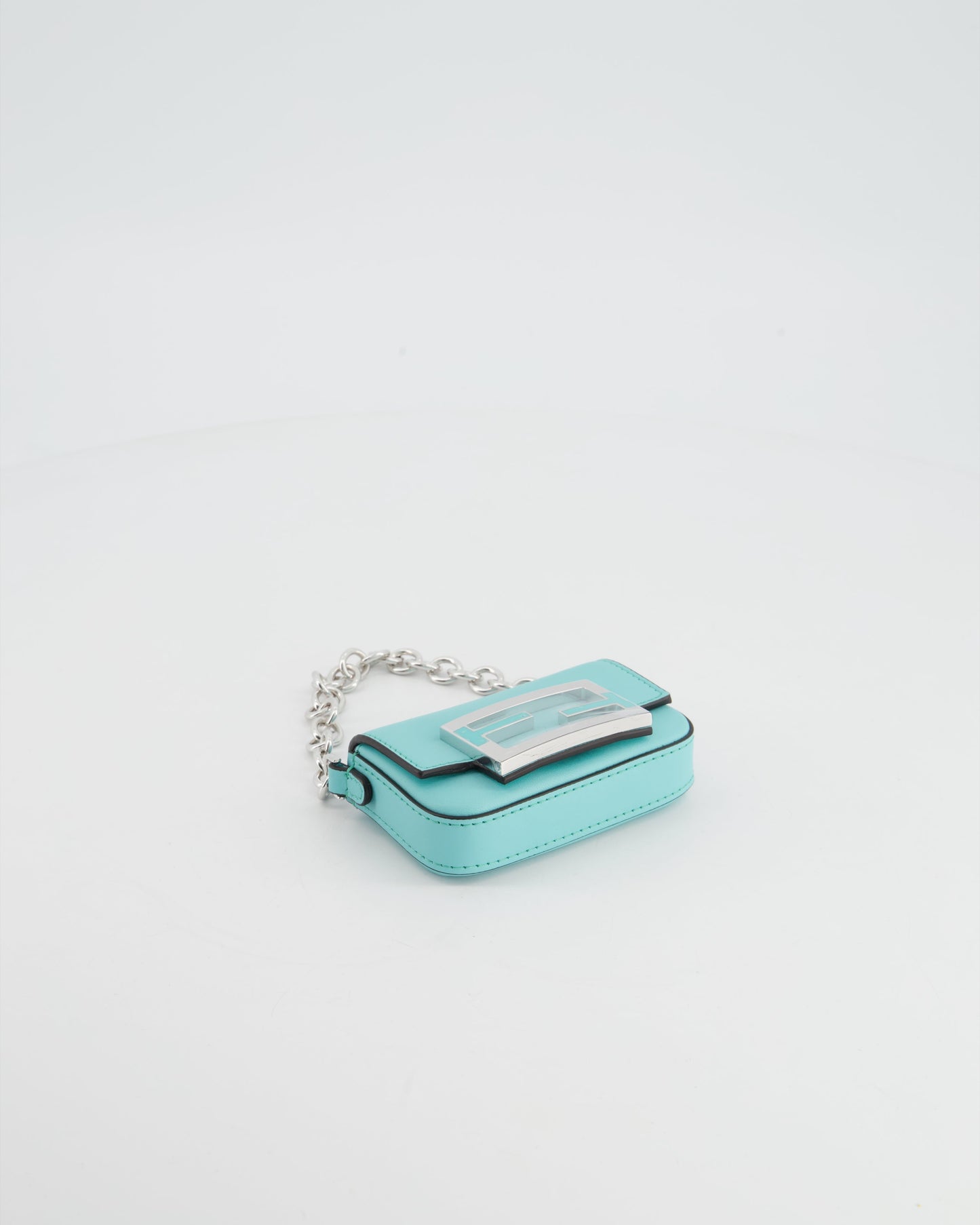 Fendi x Tiffany&Co Tiffany Blue Leather Nano Baguette Bag with Sterling Silver Hardware and Tiffany Tag