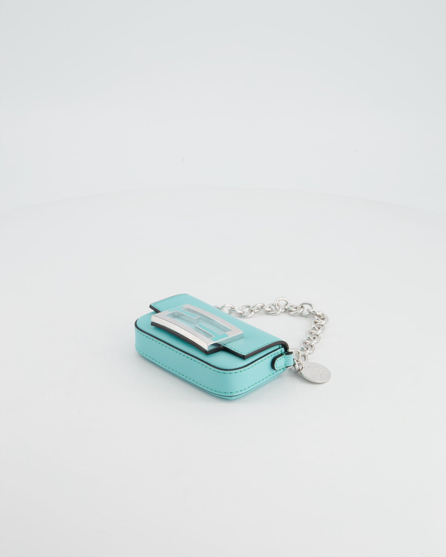 Fendi x Tiffany&Co Tiffany Blue Leather Nano Baguette Bag with Sterling Silver Hardware and Tiffany Tag