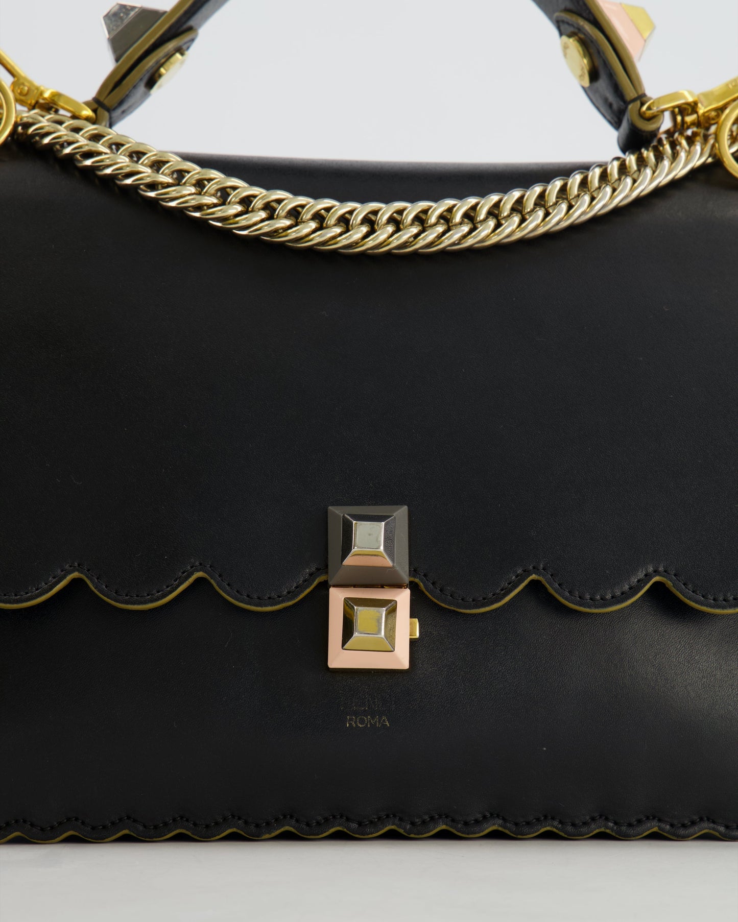 Fendi Midnight Blue Leather "Kan I" Top Handle Bag with Multicolour Hardware