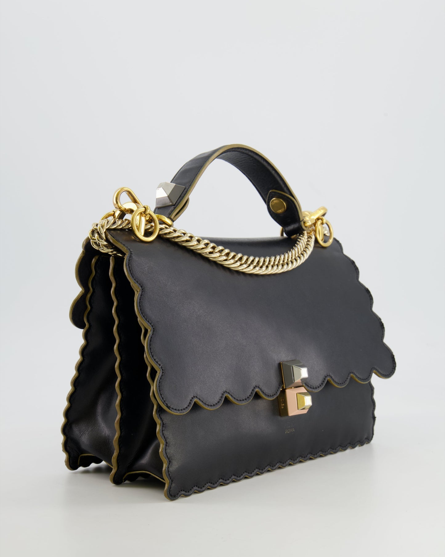 Fendi Midnight Blue Leather "Kan I" Top Handle Bag with Multicolour Hardware