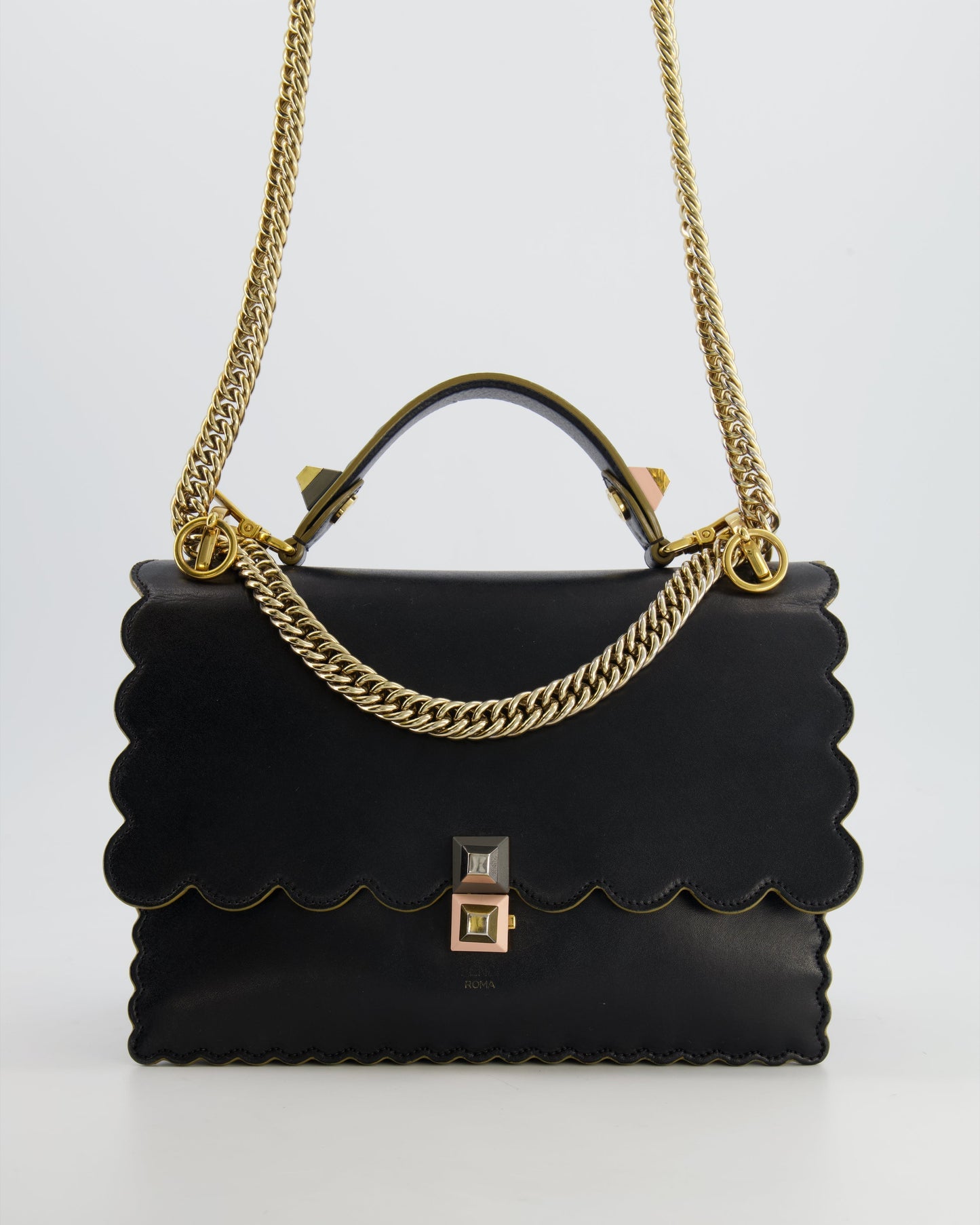 Fendi Midnight Blue Leather "Kan I" Top Handle Bag with Multicolour Hardware