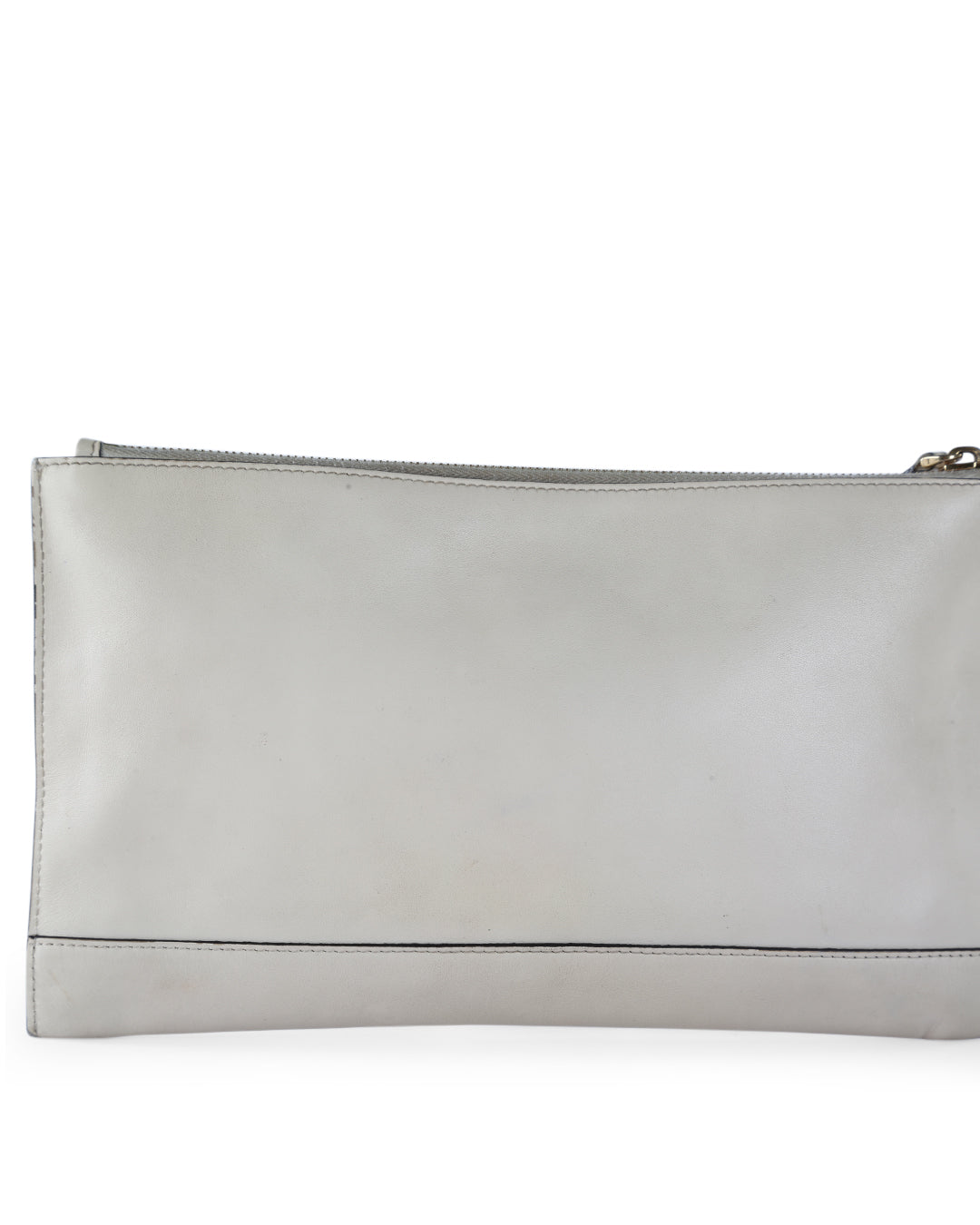 FENDI Beige Debossed Calfskin Leather Logo Clutch