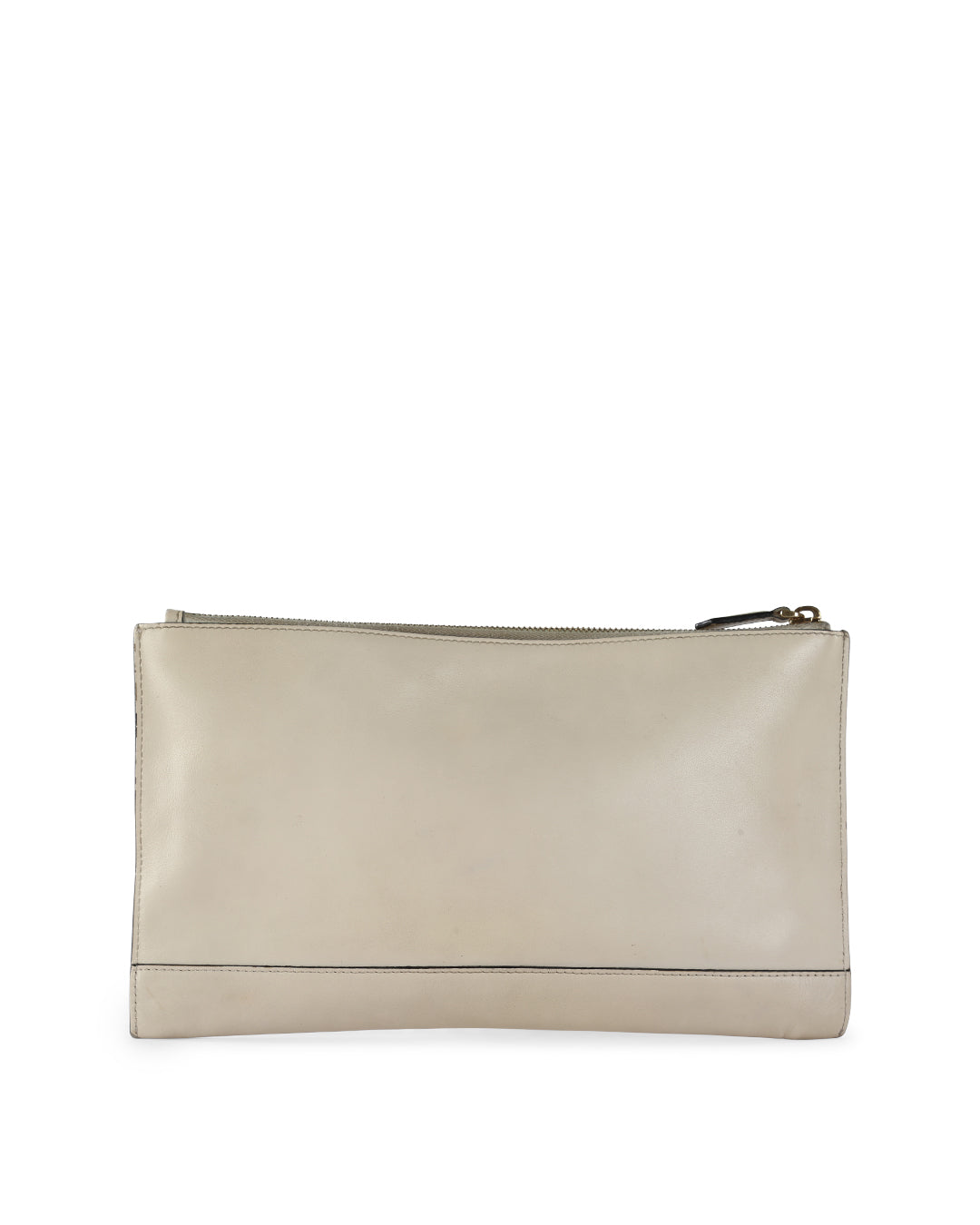 FENDI Beige Debossed Calfskin Leather Logo Clutch