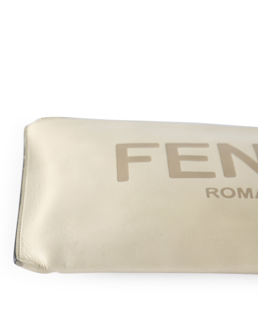 FENDI Beige Debossed Calfskin Leather Logo Clutch