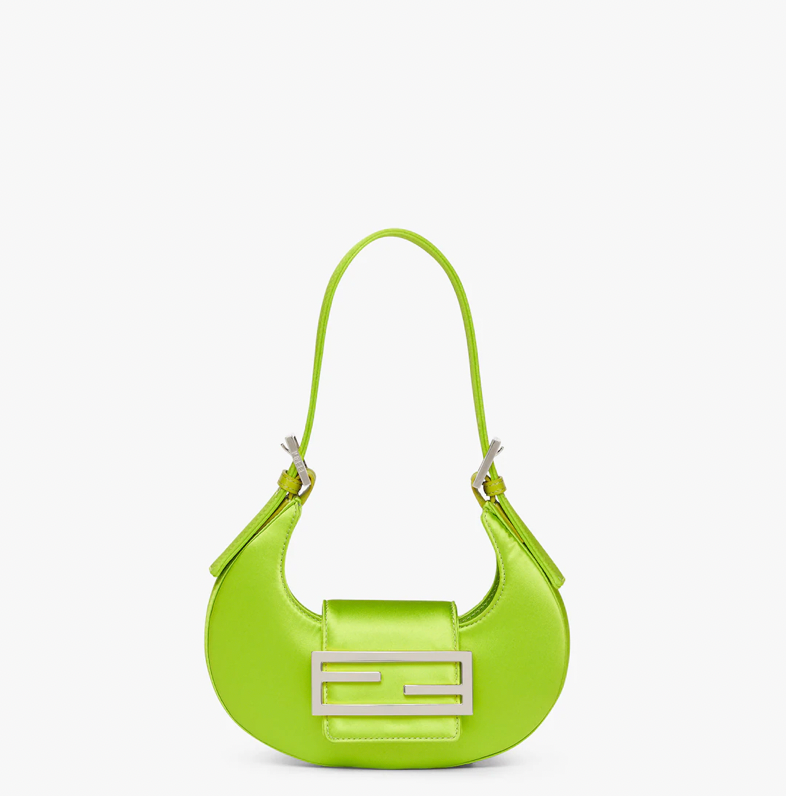 Fendi Lime Green Satin Mini Cookie Hobo Bag with Silver Hardware