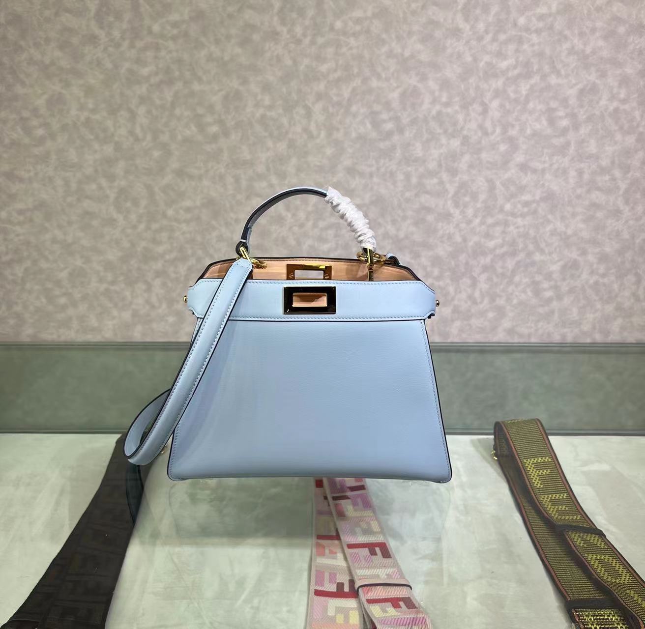 Fendi Peekaboo Blue Small iseeu Bag with Extra strap