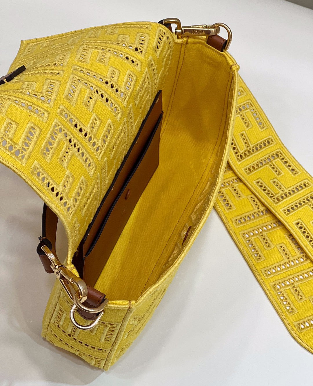 Fendi Baguette Yellow with Embroidery Medium Bag For Woman 28cm/11in