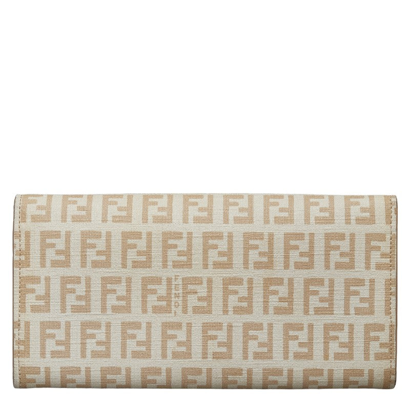 FENDI Zucca Long Wallet Beige PVC Leather Ladies