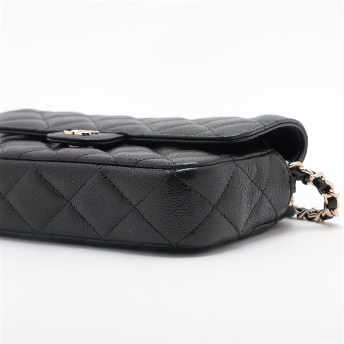 Chanel Matrasse Caviar S Chain Wallet Black G