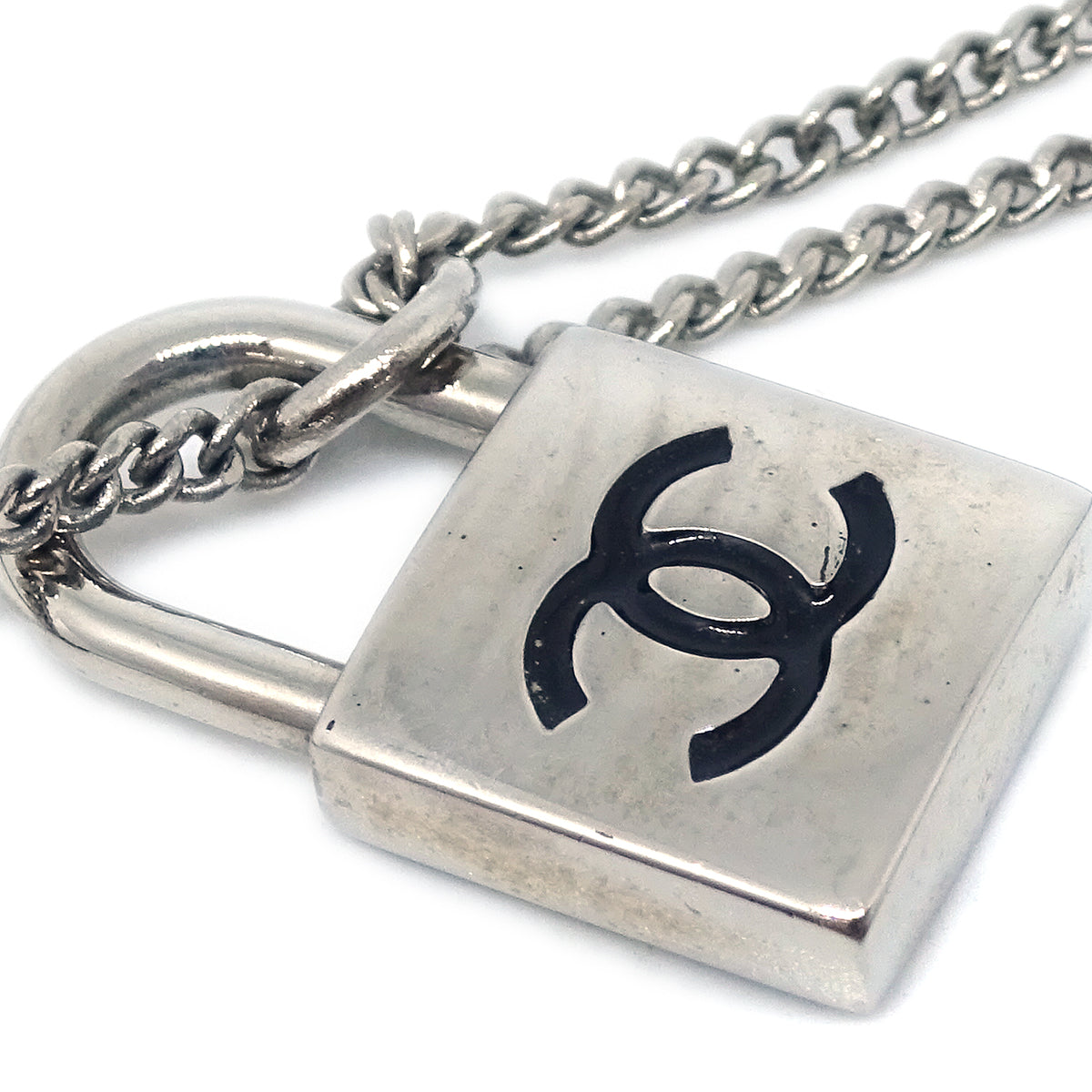 Chanel Padlock Key Chain Necklace Pendant Silver 07P