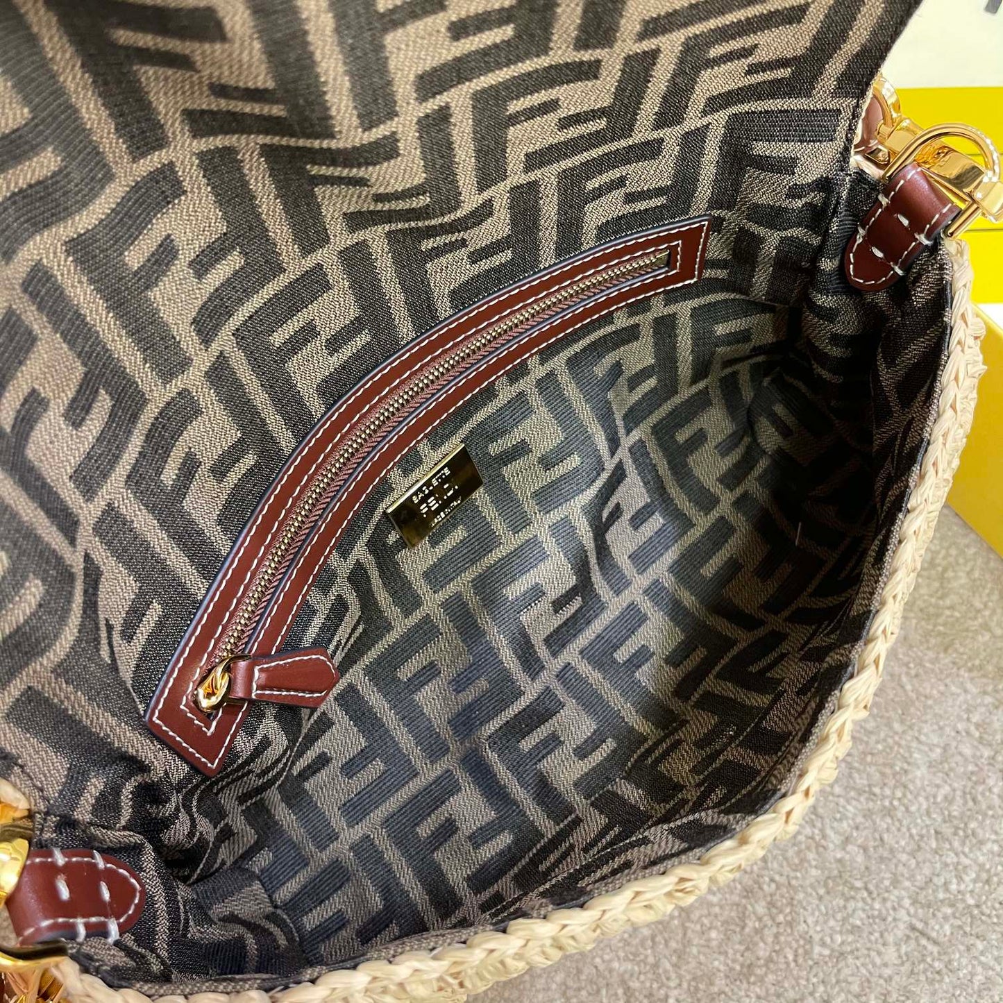 Fendi Baguette Woven Straw Red