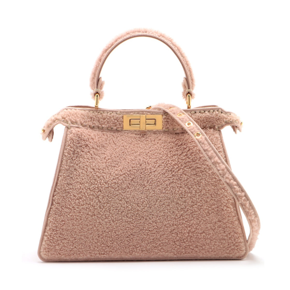 Fendi Peekaboo Icy Yu Medium Mouton 2WAY Handbag Pink 8BN321