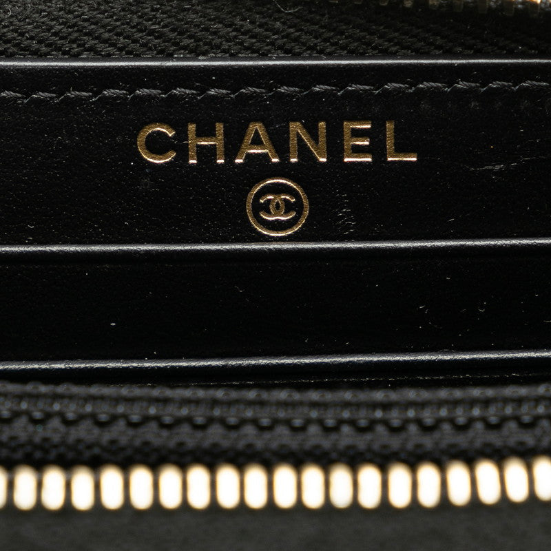 Chanel Deauville Small Roundfastner Long Wallet A81973 Navy Brown Canvas Leather  CHANEL