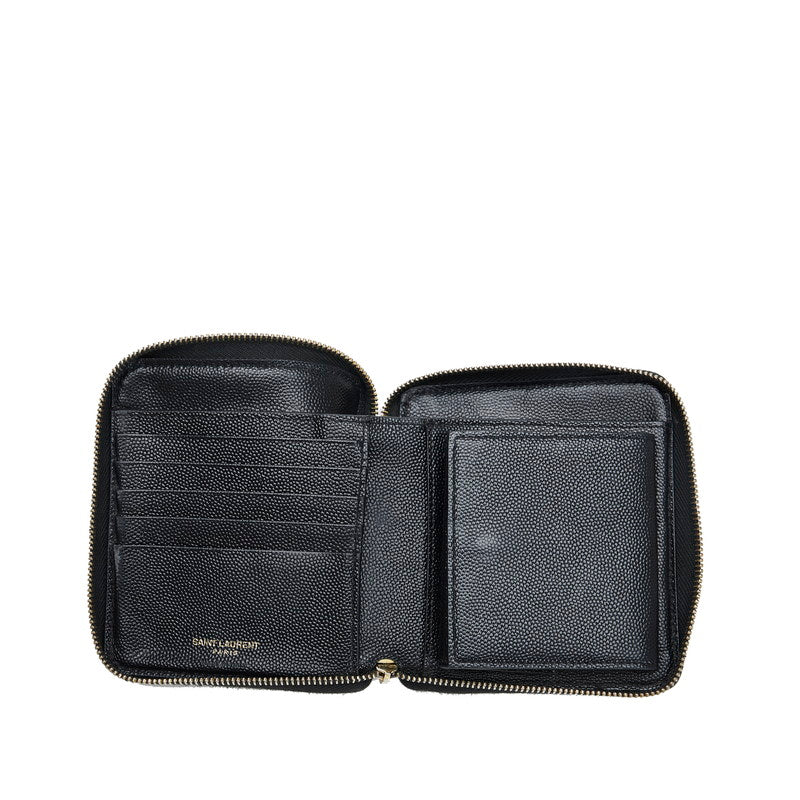 Saint Laurent Zip Wallet in Grained Calf Leather Black