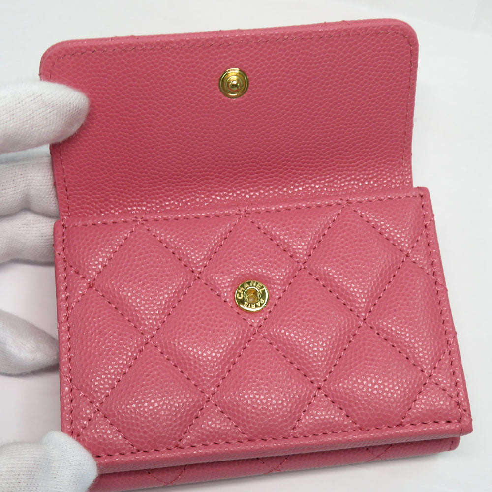 Chanel Small Flap Wallet AP3518 Matrasse Caviar S Pink G  Coco  Metal Three Folded Wallet